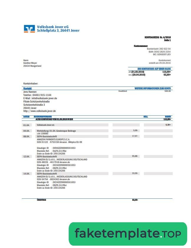 Feature of fake Germany Volksbank Jever